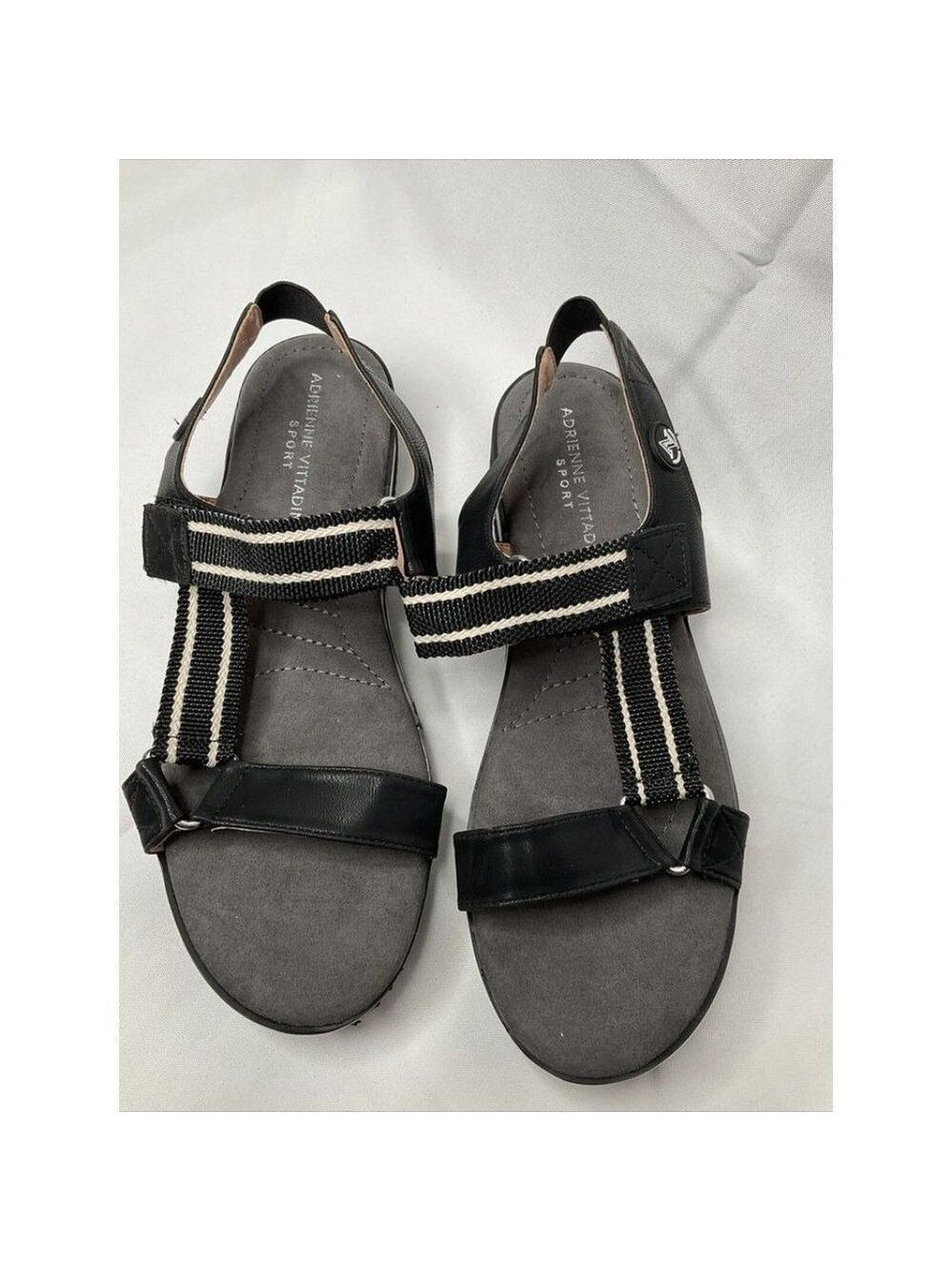 NEW Adrienne Vittadini Sport Women Sandals Faux Leather Black White 10M - Picture 2 of 14